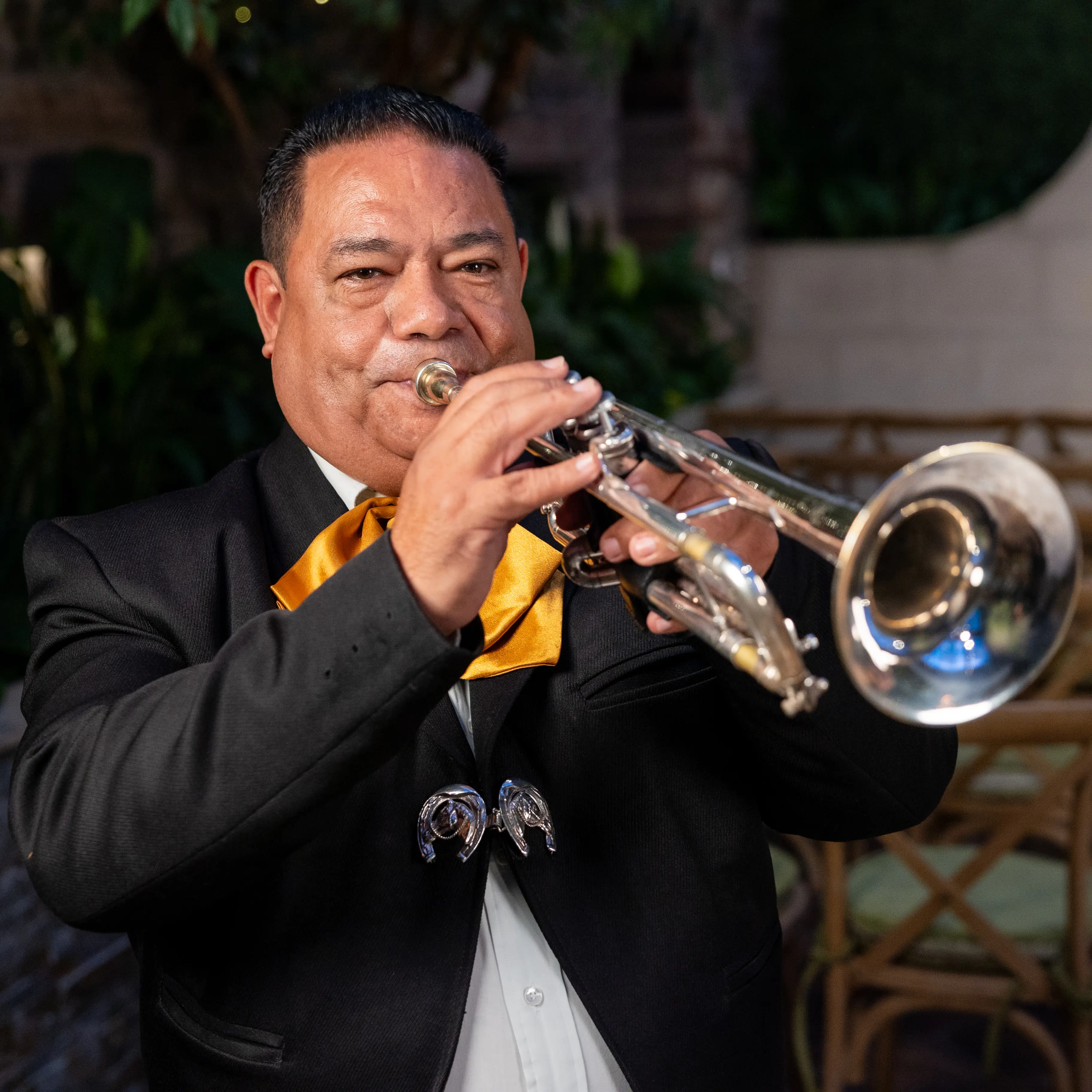 The duo performing in a grand hall