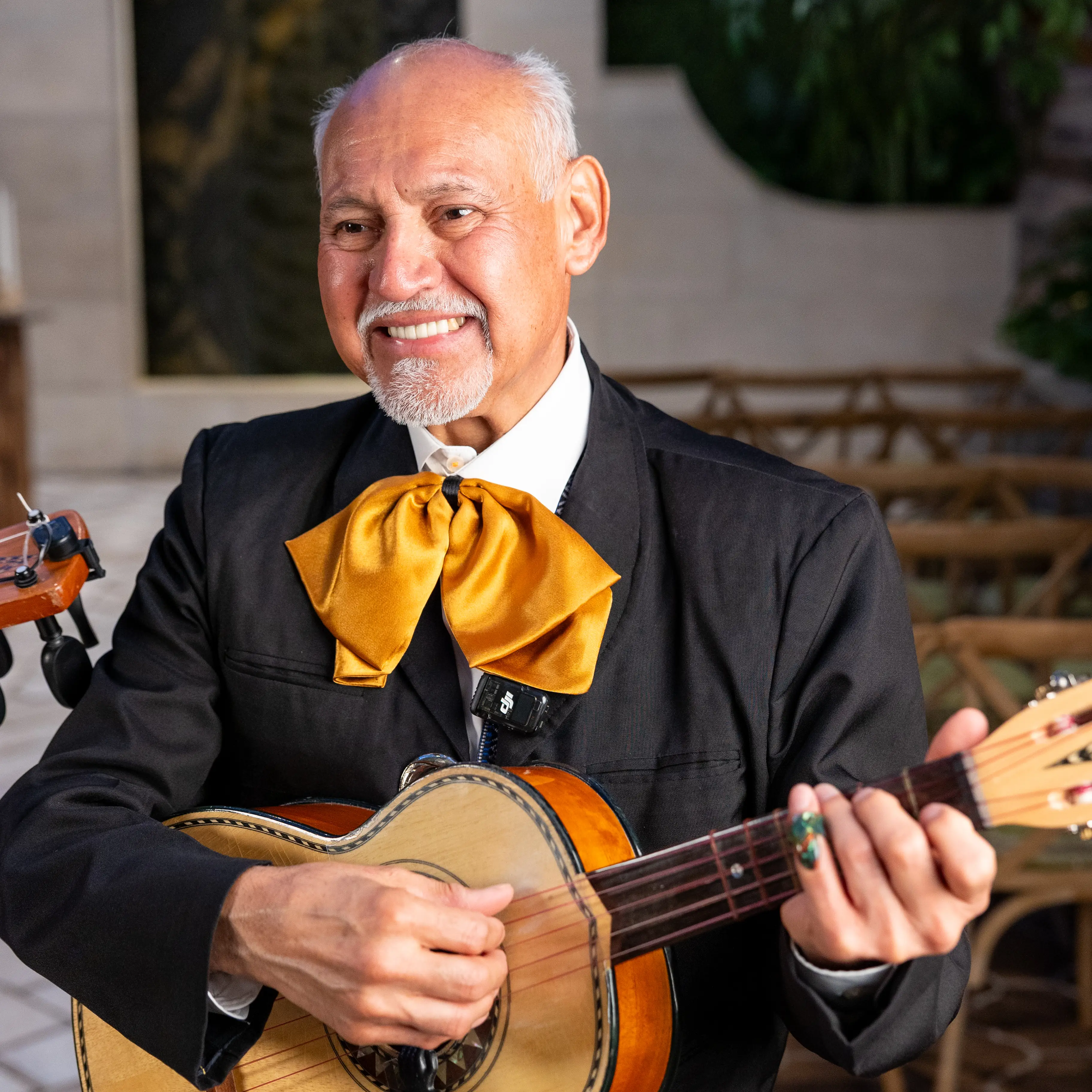The duo performing in a grand hall