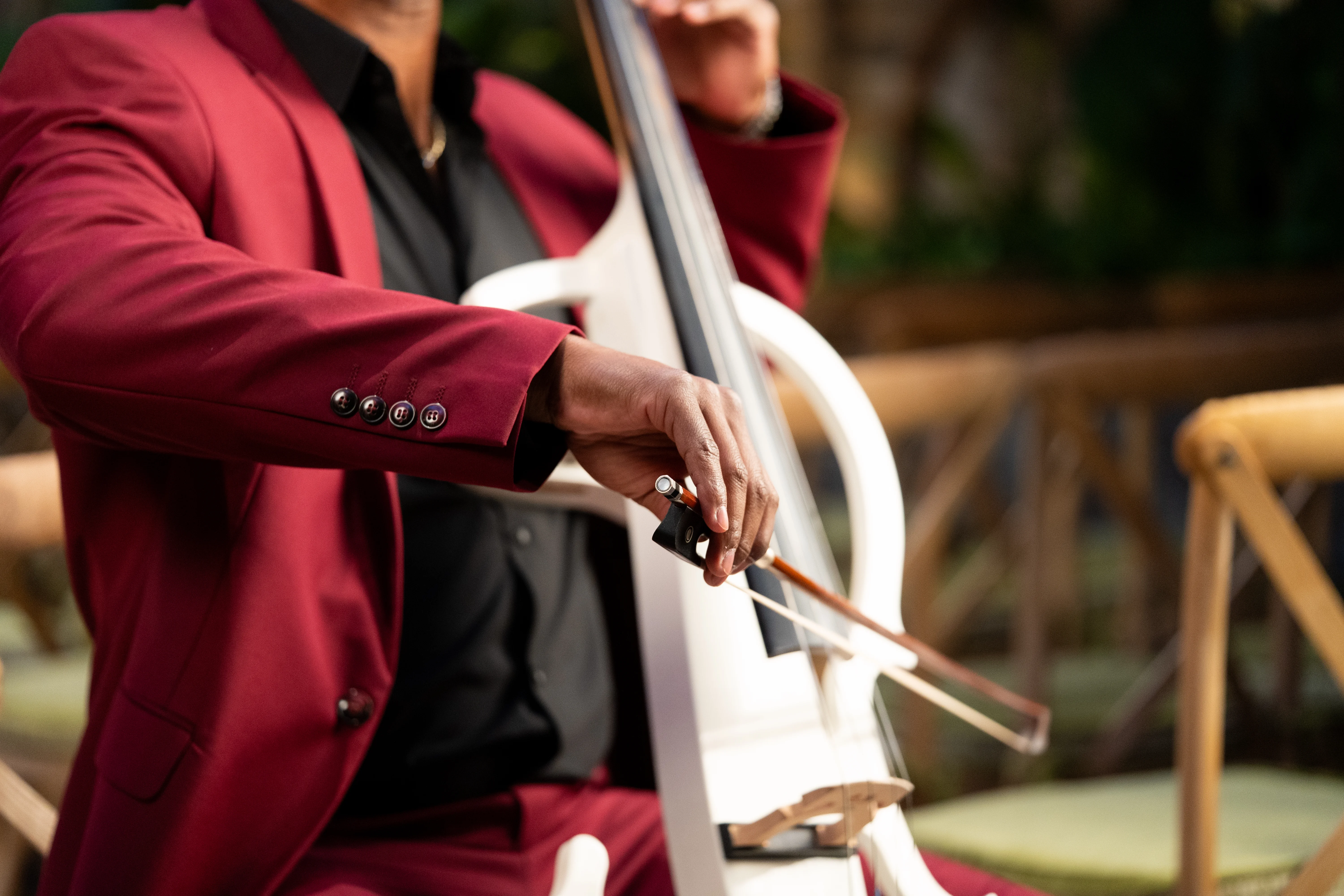 Detail of the bow hand while playing cello