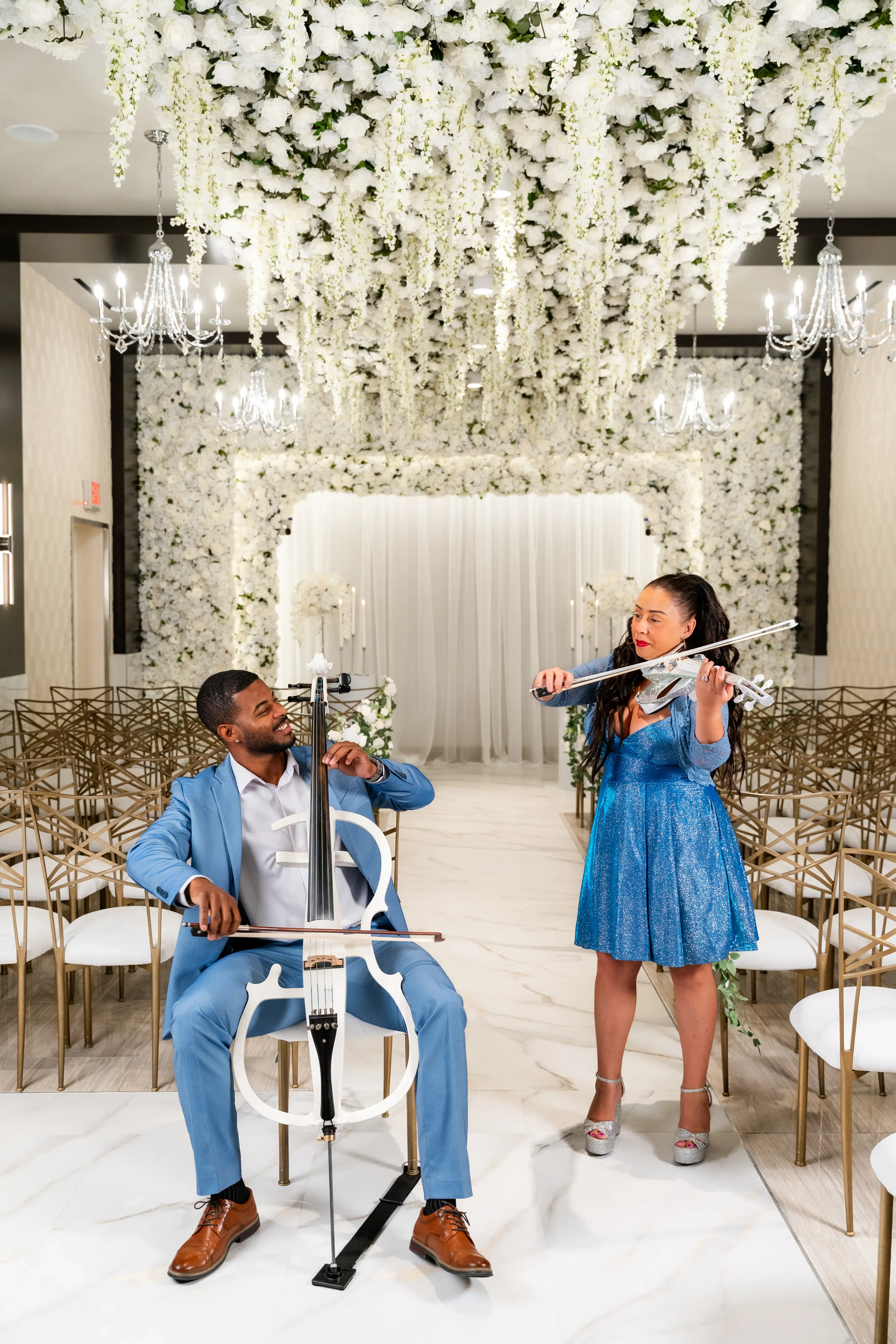 Violinist and Cellist playing together at an event