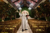 Wizard officiant performing at a Las Vegas wedding chapel