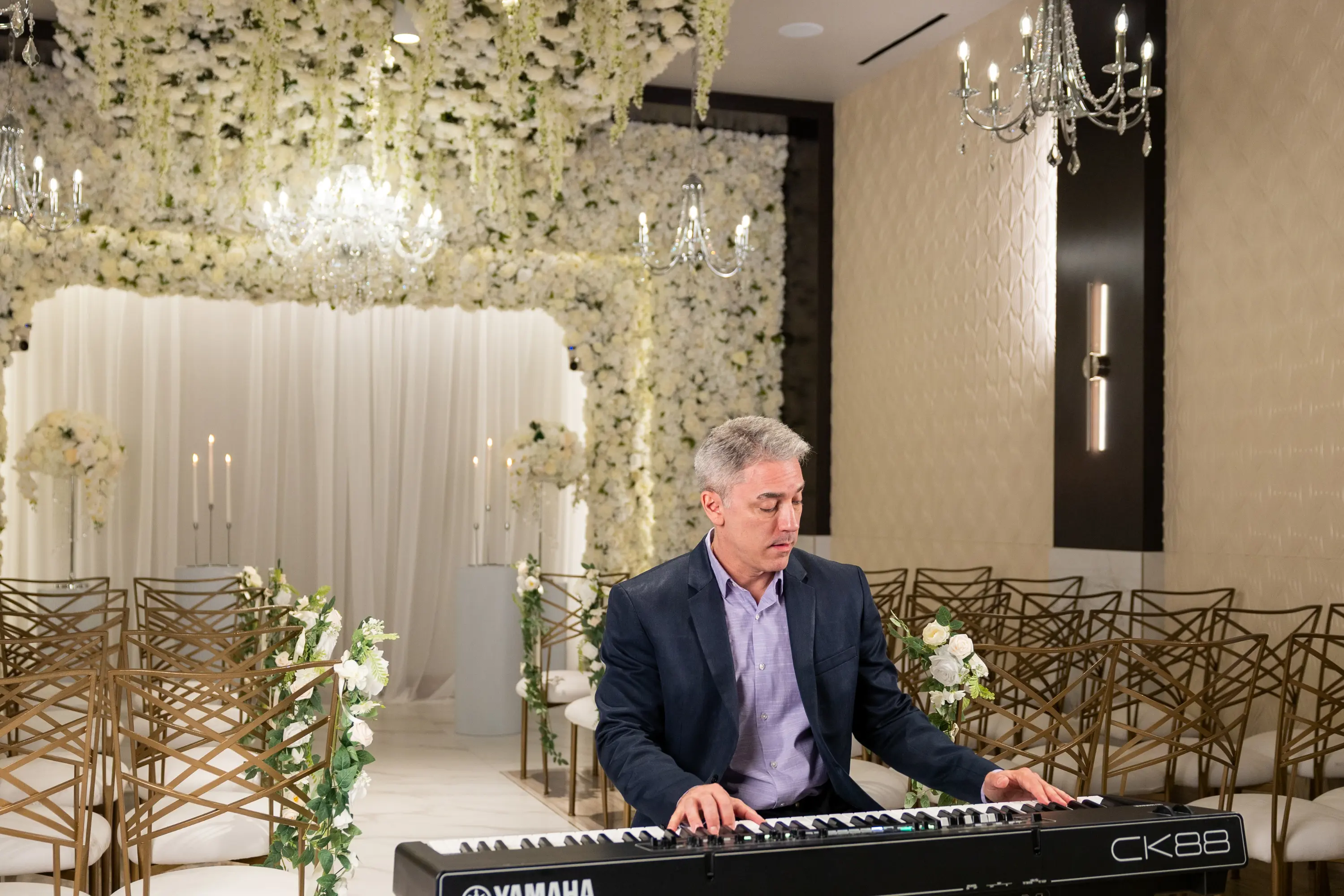 playing wedding piano music Scot at Chapel of the Flowers