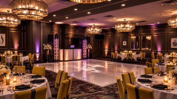 Guests celebrating on the dance floor at a White Glove Steakhouse wedding reception