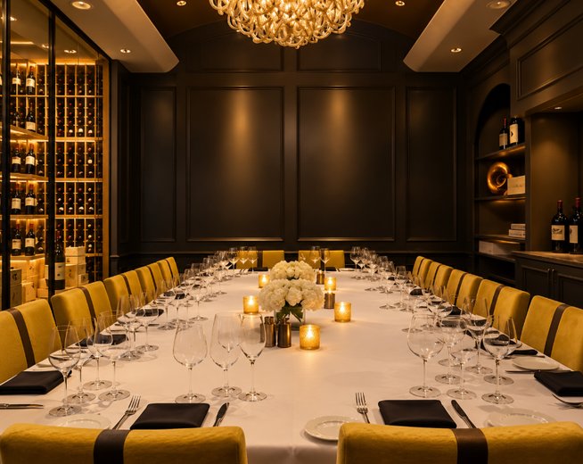 Carousel thumbnail: wine cellar long table