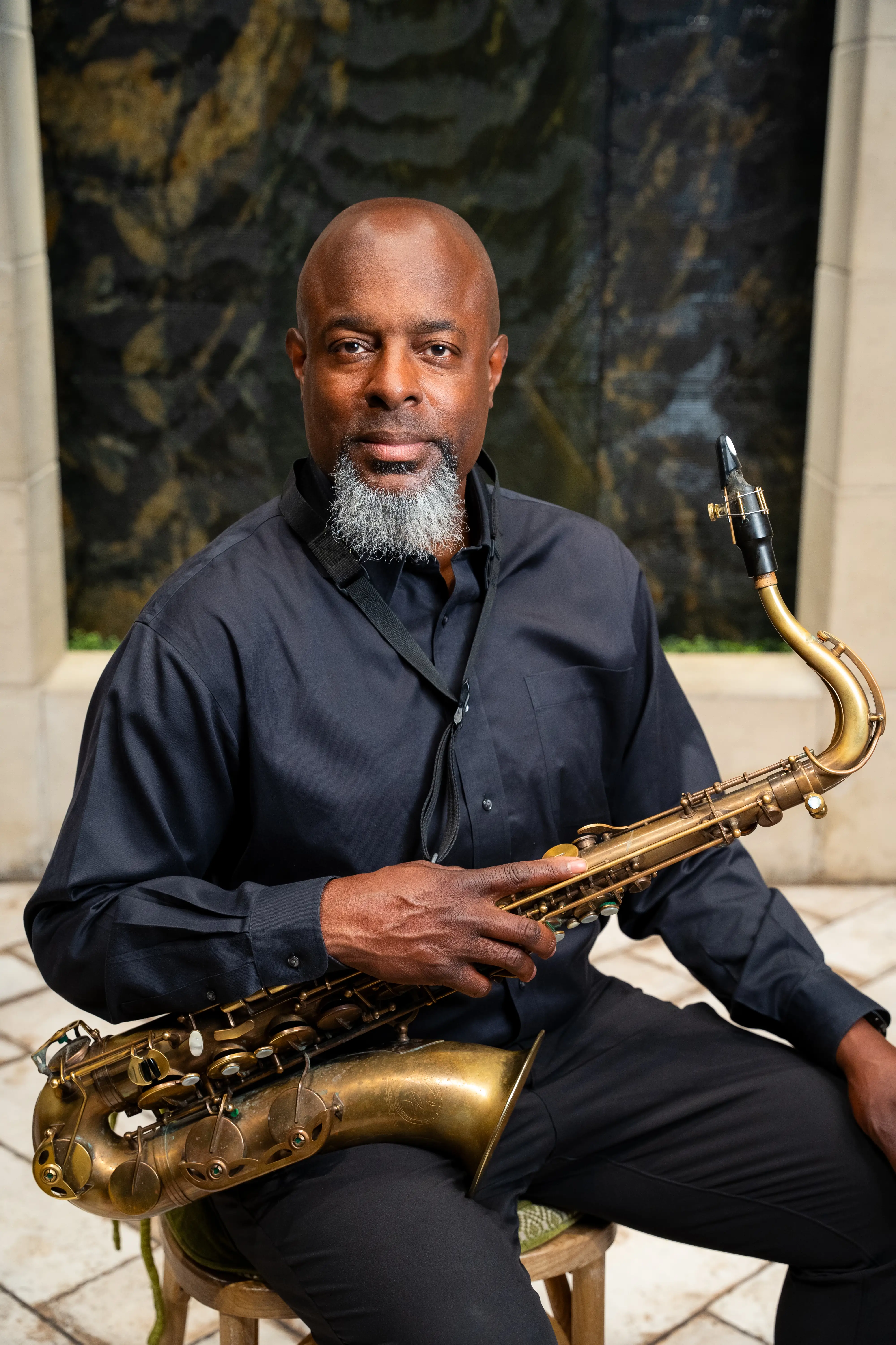 The duo performing in a grand hall